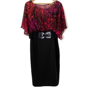 Robbie Bee vintage floral midi dress size 10 sheer overlay stretch belted pretty